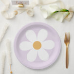 Retro daisy lilac boho paper plates<br><div class="desc">Retro inspired first birthday plates with 70's style daisies and boho fonts and colours.</div>