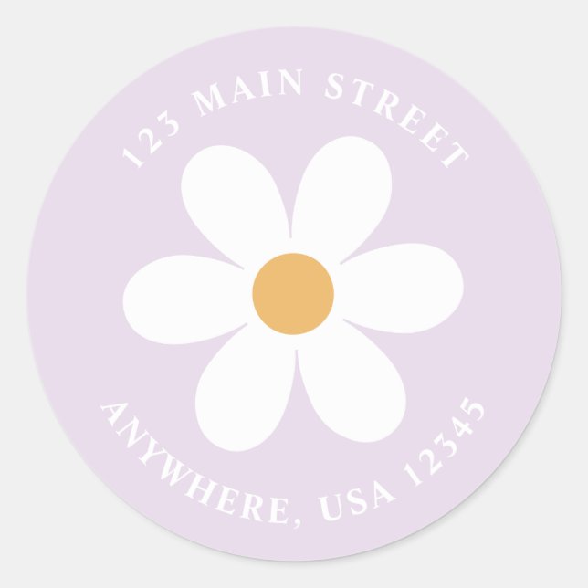Retro daisy lilac boho return address label (Front)