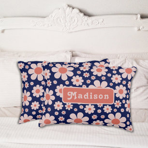Retro Daisy Name Navy Blue Decorative Cushion