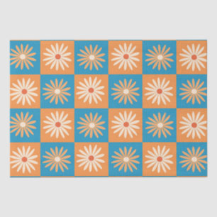 Retro Daisy on Blue and Orange Checkerboards  Tissue Paper