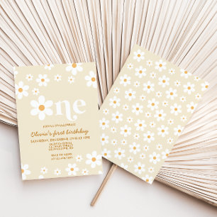 Retro Daisy One Floral 1st Birthday Invitation