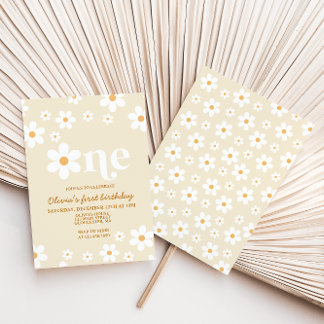 Retro Daisy One Floral 1st Birthday Invitation