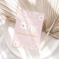 Retro Daisy One Floral 1st Birthday Invitation