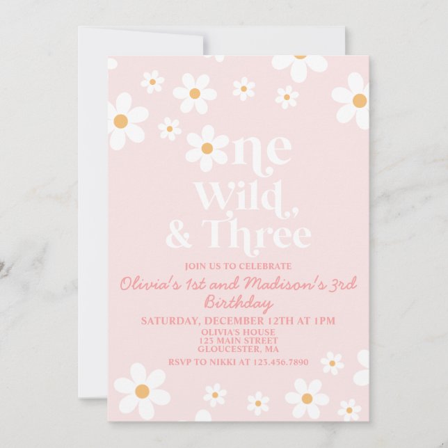 Retro Daisy One Wild and Three Birthday Invitation (Front)