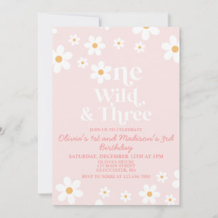 Retro Daisy One Wild and Three Birthday Invitation