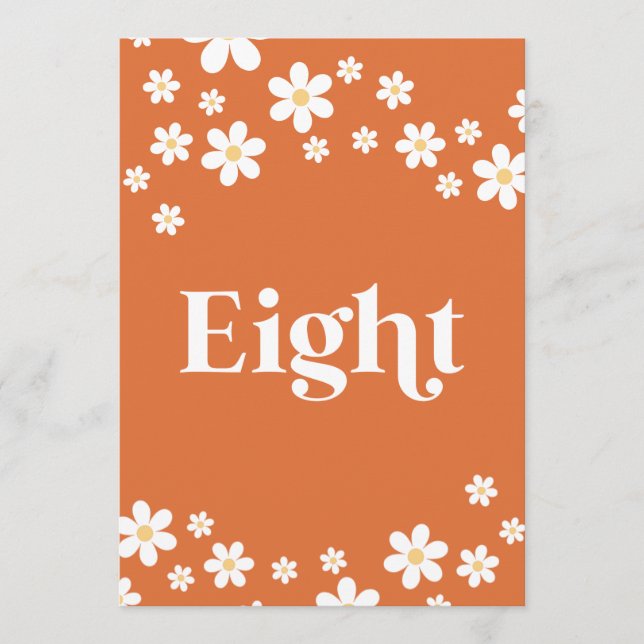 Retro daisy orange bridal shower table Eight Invitation (Front)