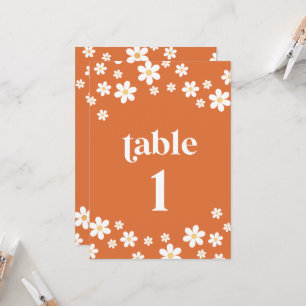 Retro daisy orange bridal shower table number
