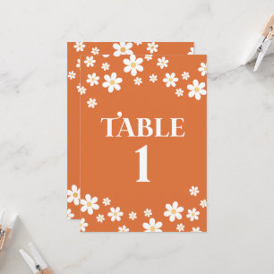 Retro daisy orange bridal shower table number