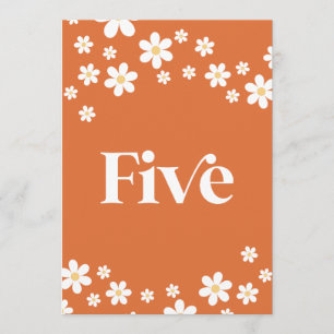 Retro daisy orange bridal shower table number Five