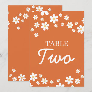 Retro Daisy Orange Bridal Shower Table Numbers