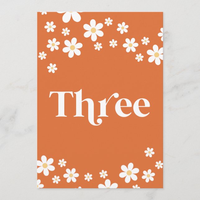Retro daisy orange bridal shower table three invitation (Front)
