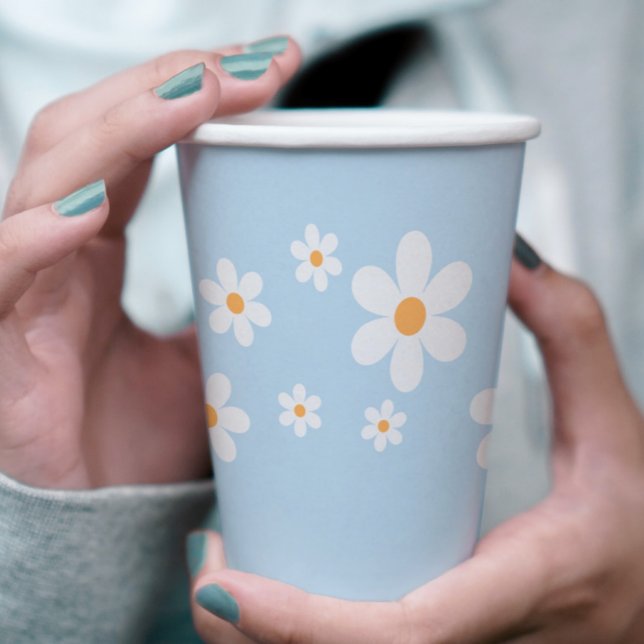 Retro Daisy pale blue Baby Shower Paper Cups (Creator Uploaded)