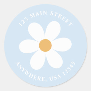 Retro daisy pale blue boho return address label