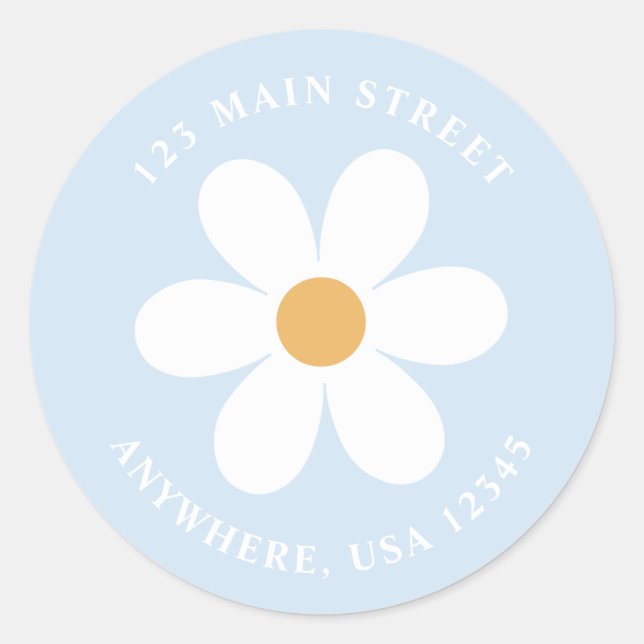 Retro daisy pale blue boho return address label (Front)