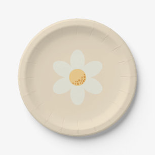 Retro Daisy Paper Plate   7" Round Boho Floral Par