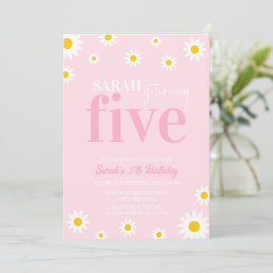 Retro Daisy Pastel Pink Minimal 5th Birthday Invitation