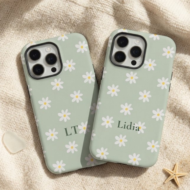 Retro Daisy Pattern Bridesmaid Mum Teacher Initial (Custom Floral Pattern phone case Gift for College Student | Bachelorette Party | Mother’s Day )