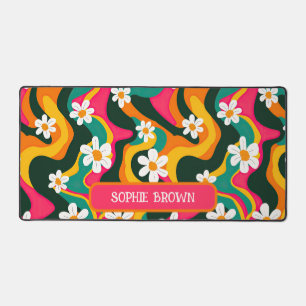 Retro Daisy Pattern Colourful& Trippy Custom Name Desk Mat