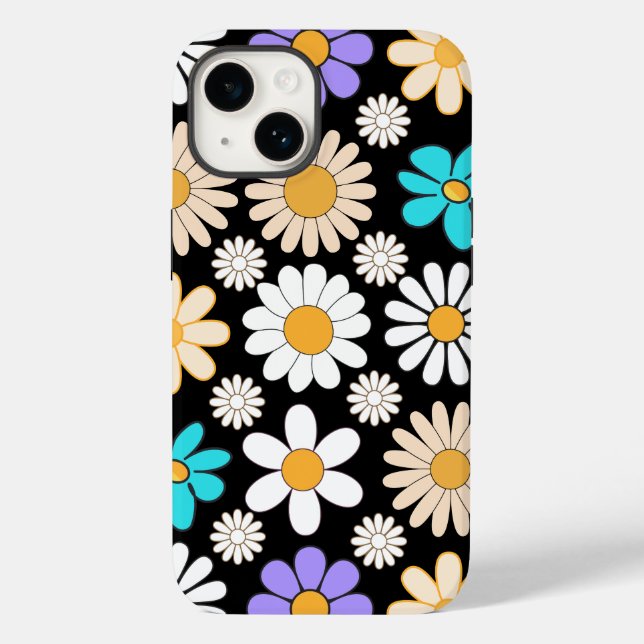 Retro Daisy Pattern Simple.01. Black BG Case-Mate iPhone Case (Back)