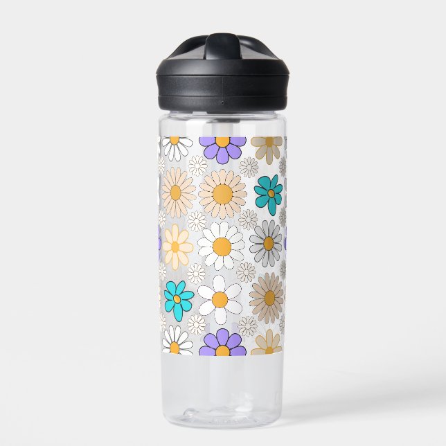 Retro Daisy Pattern Simple.01. No BG Water Bottle (Front)