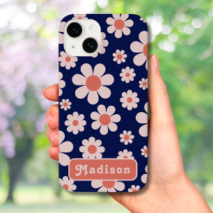 Retro Daisy Personalized Navy Blue Case-Mate iPhone 14 Case