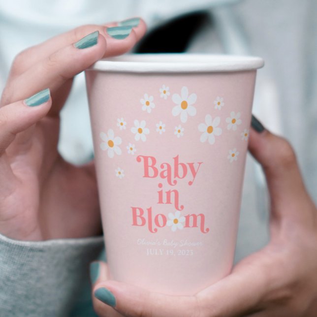 Retro Daisy Pink Baby Shower Paper Cups (Creator Uploaded)