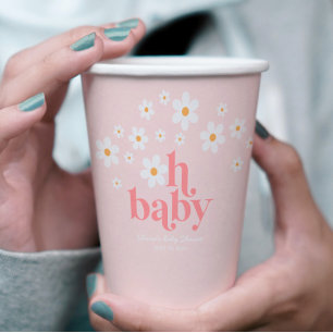 Retro Daisy Pink Baby Shower Paper Cups