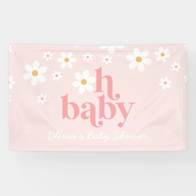 Retro Daisy Pink boho Baby Shower Banner (Horizontal)