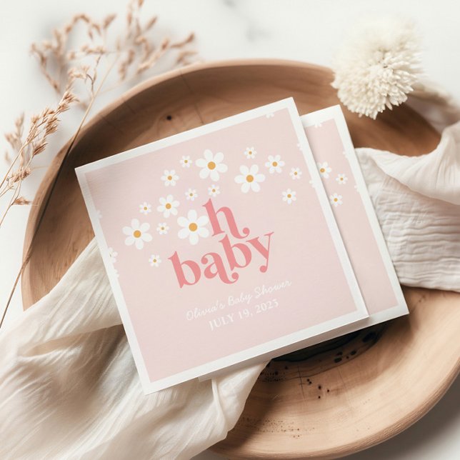 Retro Daisy Pink boho Baby Shower Napkin (Creator Uploaded)