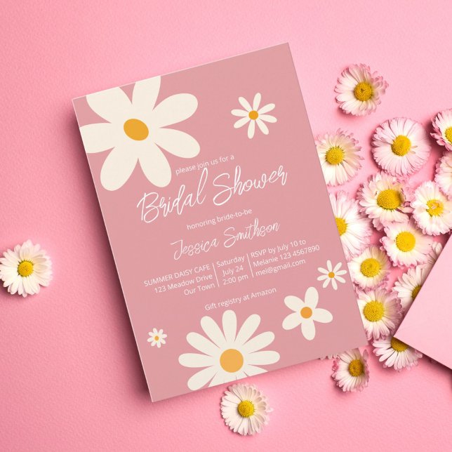 Retro daisy pink boho desert pink bridal shower invitation (Creator Uploaded)