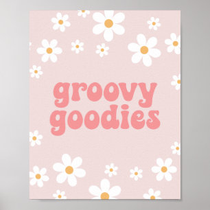 Retro Daisy Pink boho Groovy Goodies Party Sign