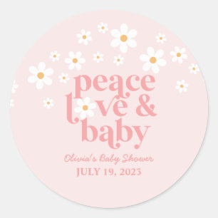 Retro Daisy Pink boho Peace Love Baby Shower Classic Round Sticker