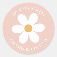 Retro daisy pink boho return address label