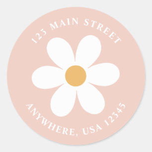 Retro daisy pink boho return address label