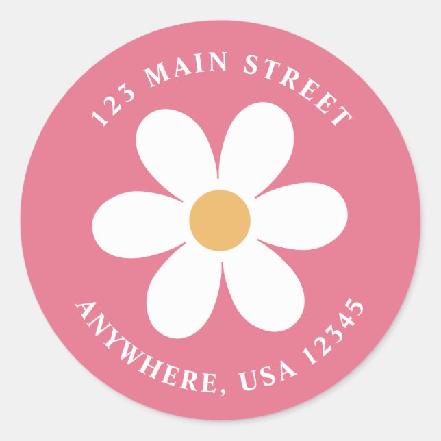 Retro daisy pink boho return address label (Front)