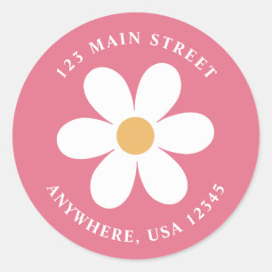 Retro daisy pink boho return address label