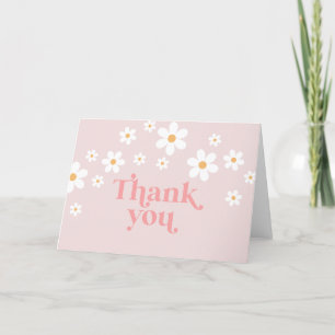 Retro Daisy Pink boho thank you Card