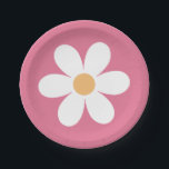 Retro Daisy Pink Classic Paper Plate<br><div class="desc">Groovy Retro Sunshine Rainbow Daisy inspired first birthday.</div>