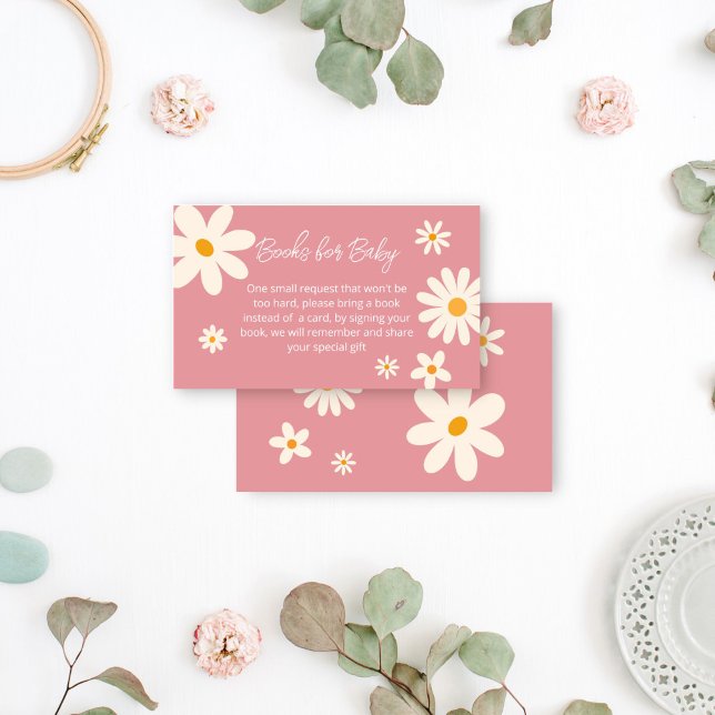 Retro daisy pink desert baby shower books request enclosure card (Retro daisy pink desert baby shower books request enclosure card books for baby daisy themed pink)