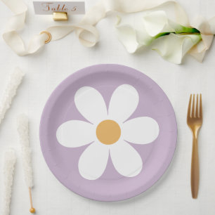 Retro daisy purple boho paper plates