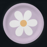 Retro Daisy purple Paper Plates<br><div class="desc">Groovy One Retro Sunshine Rainbow Daisy inspired first birthday party plates.</div>
