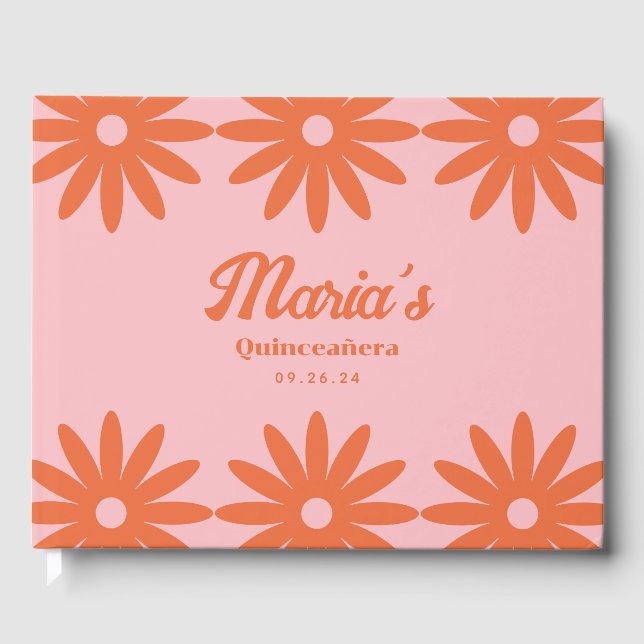 Retro Daisy Quinceanera Guest Book (Front)