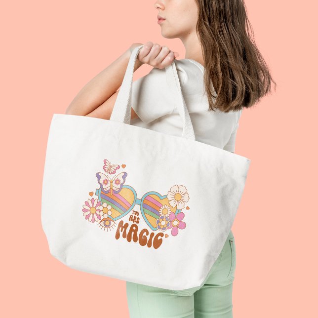 Retro Daisy, Rainbow and Butterflies Quote  Tote Bag (Creator Uploaded)