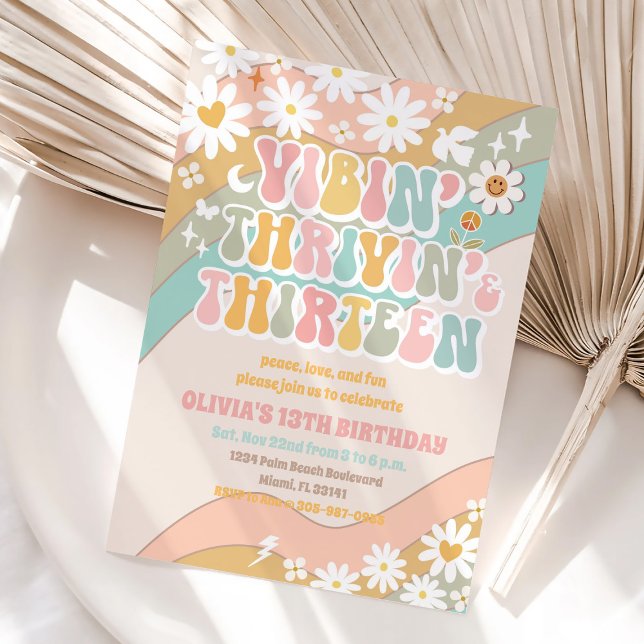 Retro Daisy Rainbow Birthday Invitation (Creator Uploaded)