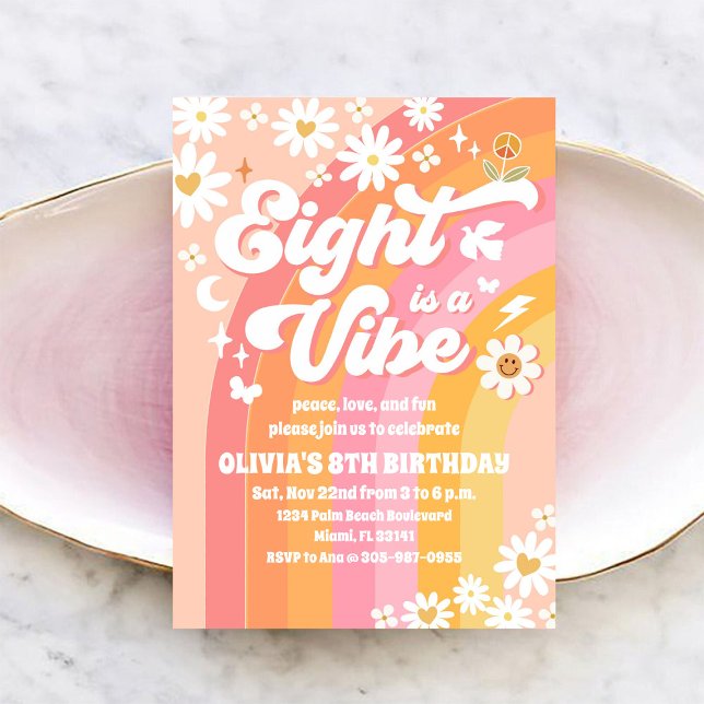 Retro Daisy Rainbow Birthday Invitation (Creator Uploaded)