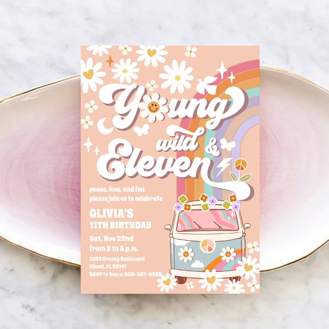 Retro Daisy Rainbow Van Birthday Invitation (Creator Uploaded)