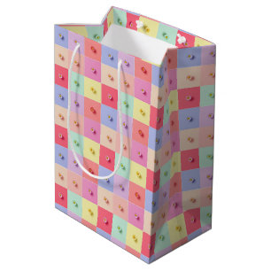 Retro daisy Red Pink Aqua Blue Floral Birthday par Medium Gift Bag