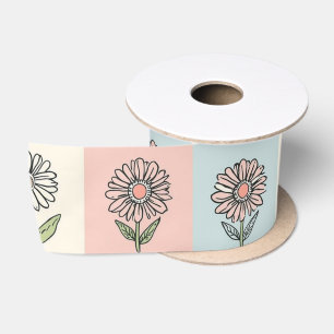 Retro daisy Red Pink Aqua Blue Floral Birthday par Satin Ribbon