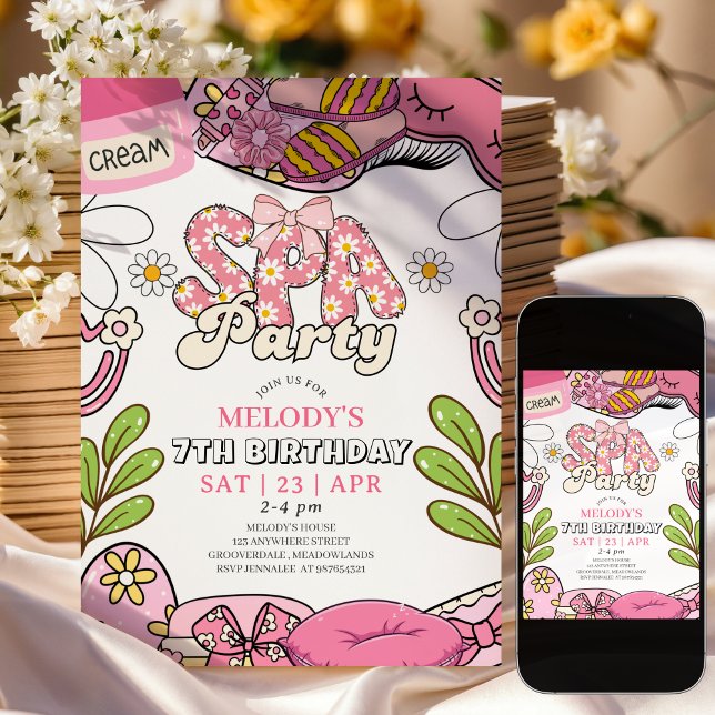 Retro Daisy Spa Party Birthday Invitation (Creator Uploaded)
