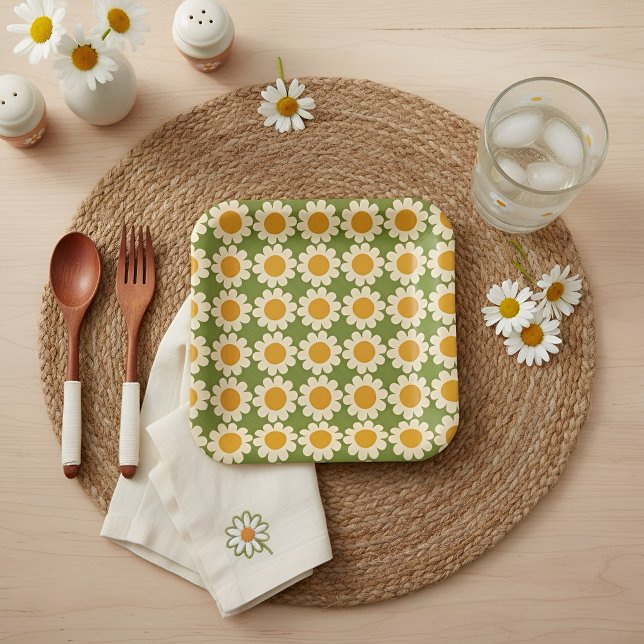 Retro Daisy Spring floral  Paper Plate (Creator Uploaded)
